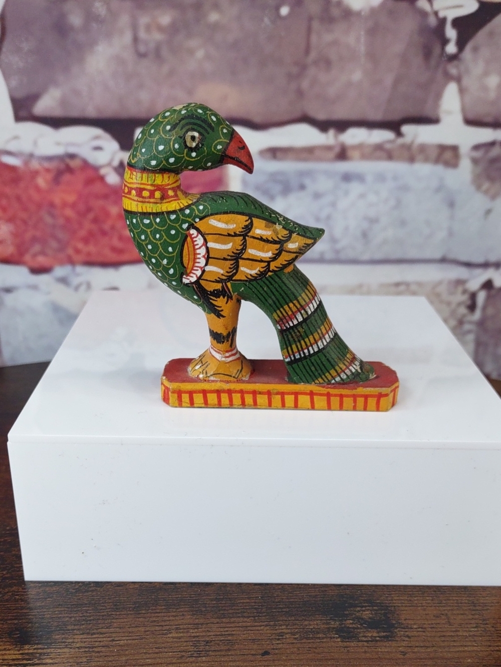Artisan Crafted Green & Yellow Wooden Parrot Figurine